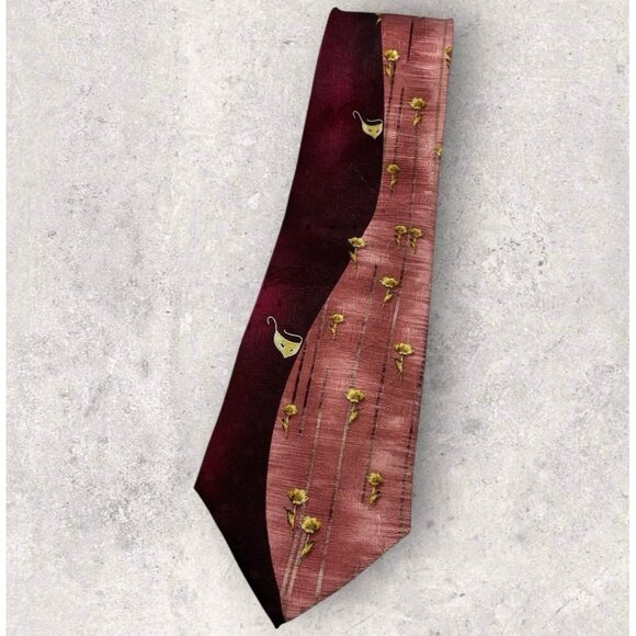CARNAVAL DE VENISE Silk Tie ITALY Burgundy Salmon Floral Logo W:4" EUC - Picture 1 of 6